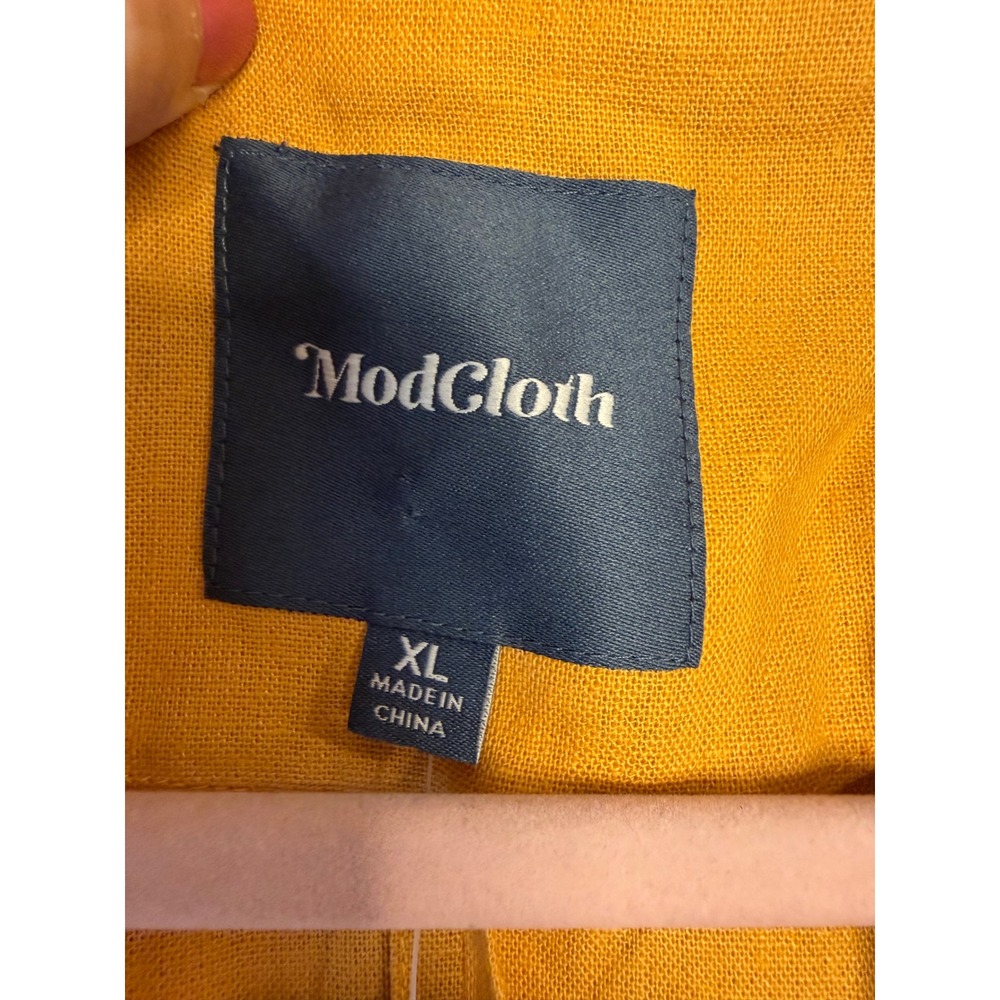 ModCloth Mustard Yellow Linen Blend Two Button Patch Pocket Blazer XL NWT - Picture 3 of 7